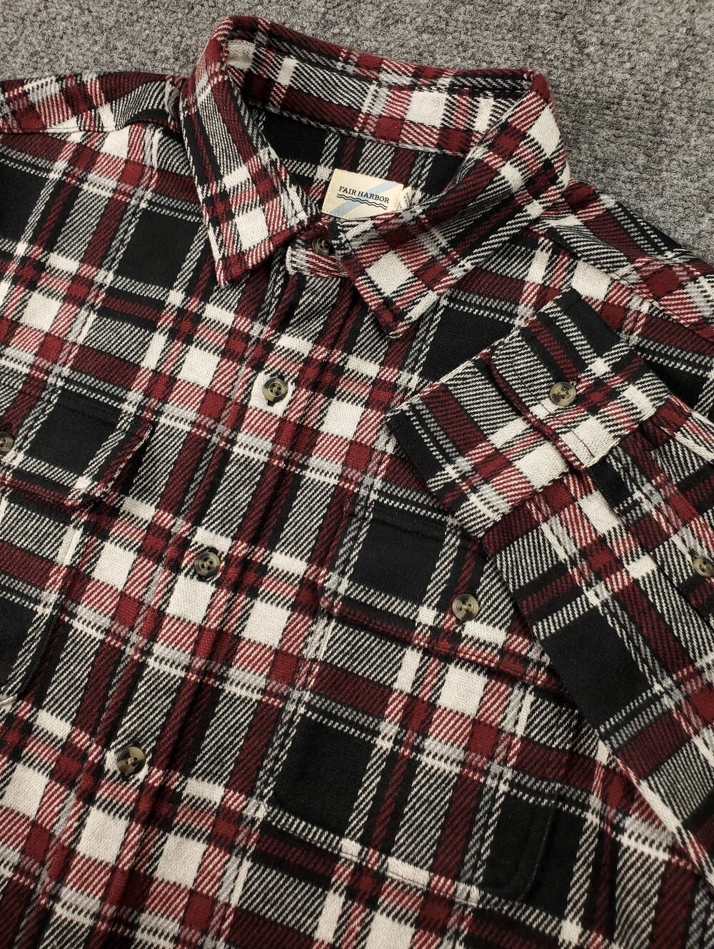 Fair Harbor Dunewood Flannel Shirt Medium Stretch Button Up Fireside Red Plaid